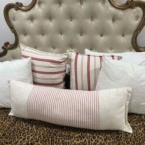 Neutral White and Red Stripe Decorative Lumbar Pillow - Unbranded